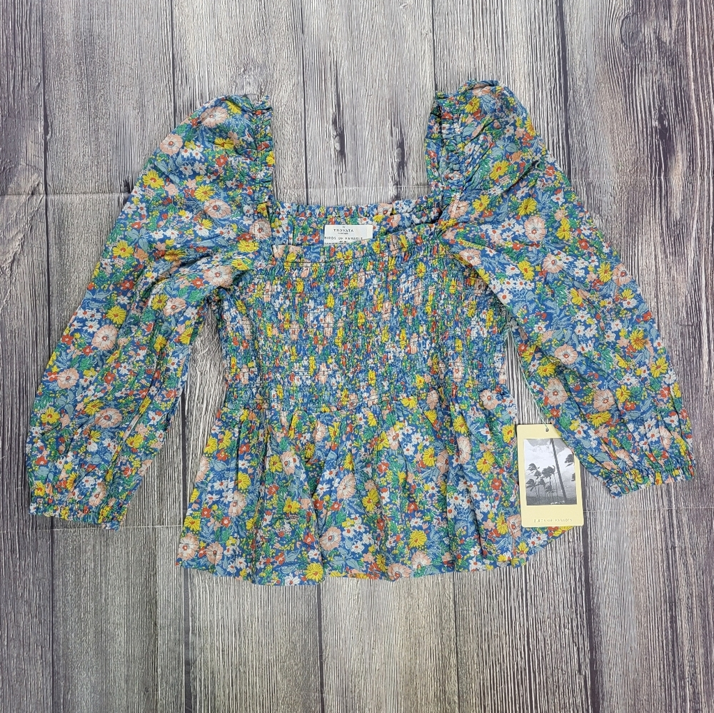 Trovata Birds Of Paradis NWT Alize Smocked Square Neck Floral Blouse - Picture 4 of 12